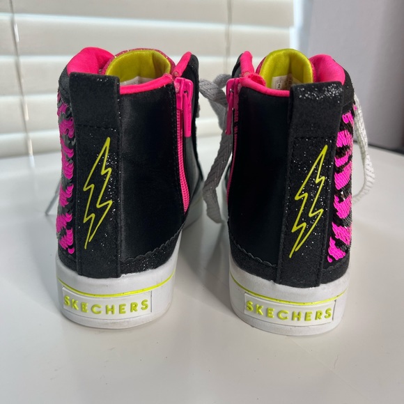 SKECHERS FLIP KICKS TWI-LITES 2.0 NEON MUSE HIGH-TOP SNEAKER - KIDS Sz 2 - Picture 4 of 6
